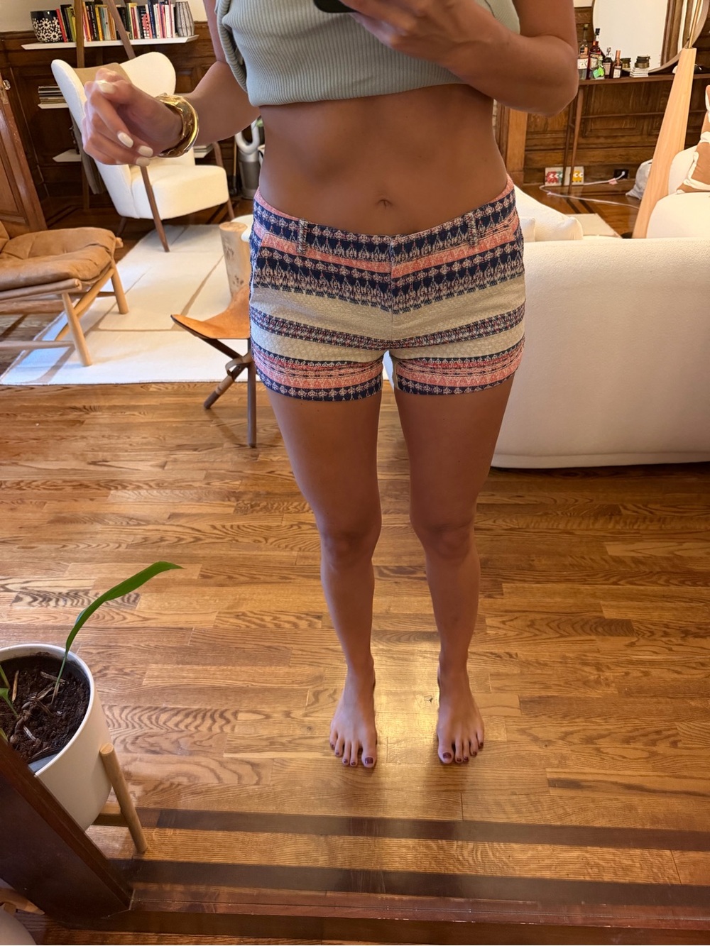 Mango Striped Knit Shorts in Navy, Coral & Cream - Size 4US